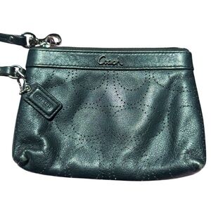 Coach Vintage Perforated Signature Black Leather Wristlet With Hang Tag